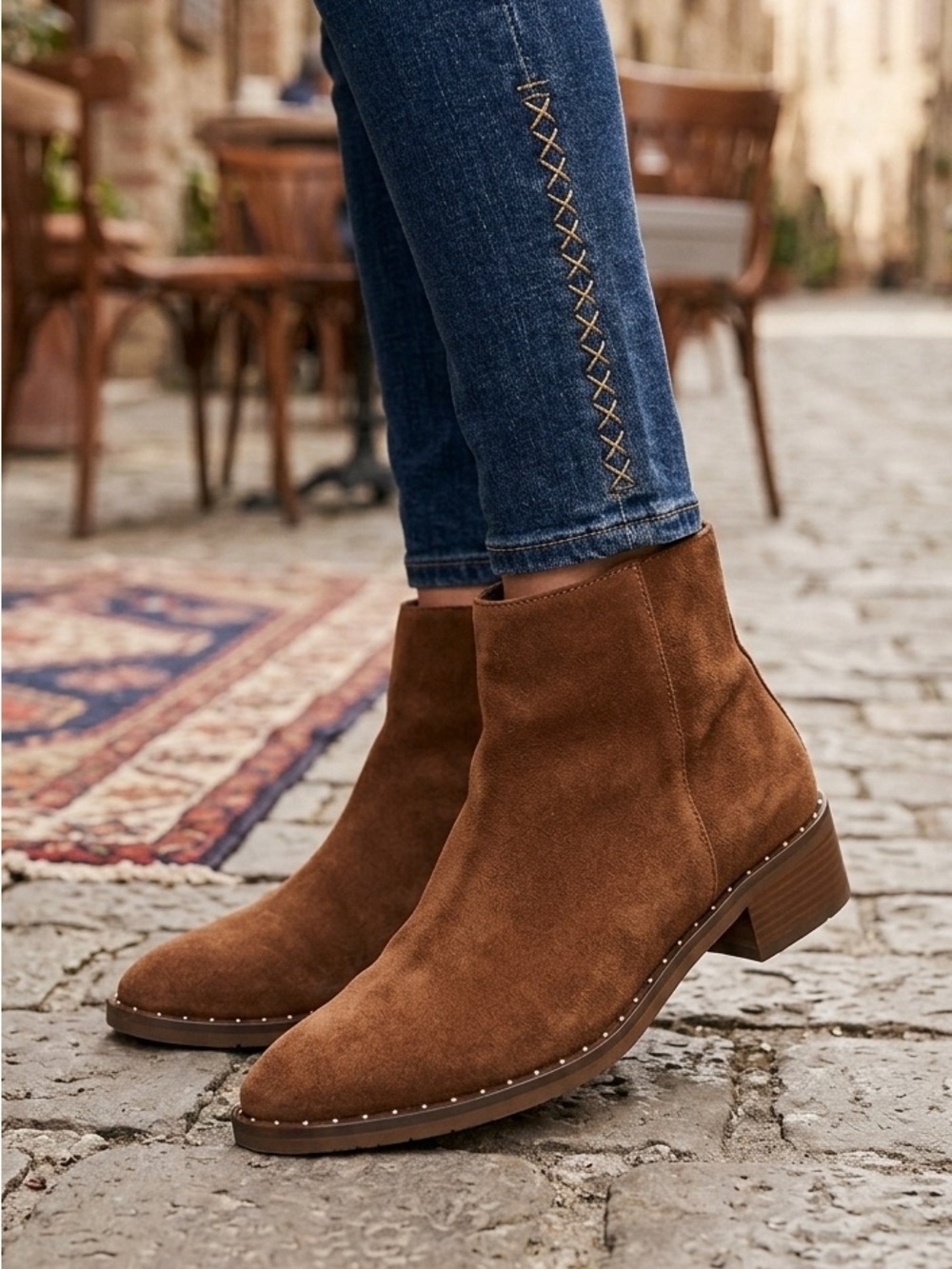 Aquatalia Boots Faelynn Suede Leather Studded All Weather Size 6.5 Brown NEW